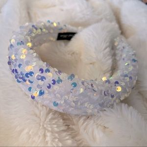 White Sequin headband NEW (never used) holographic